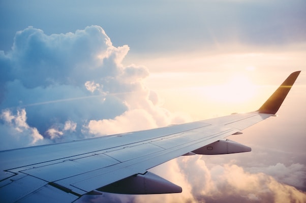 image of the sky from a aeroplane window.